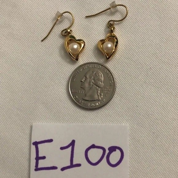 Heart Dangle Earrings with Center Pearl - Picture 3 of 5